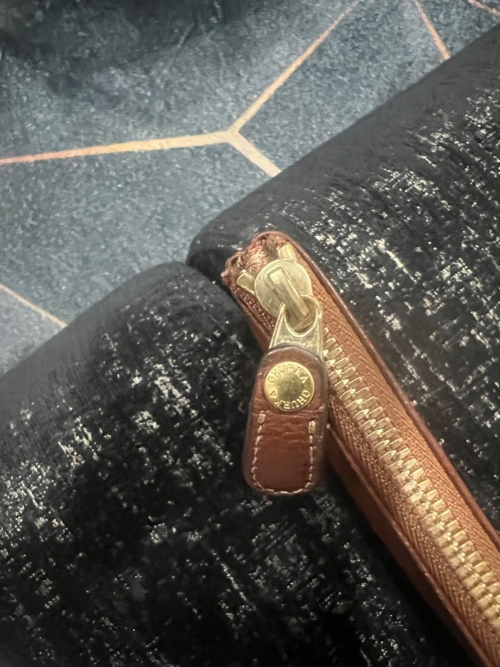Ghurka Chestnut Pebbled Leather Pouch with Gold Zipper - Picture 8 of 9